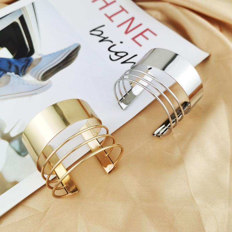 Pulseras Punk Style Gold Color Alloy Cuff Bracelets For Women Vintage Geometric Metal Bangles for Women Dorado Bangle Jewelry