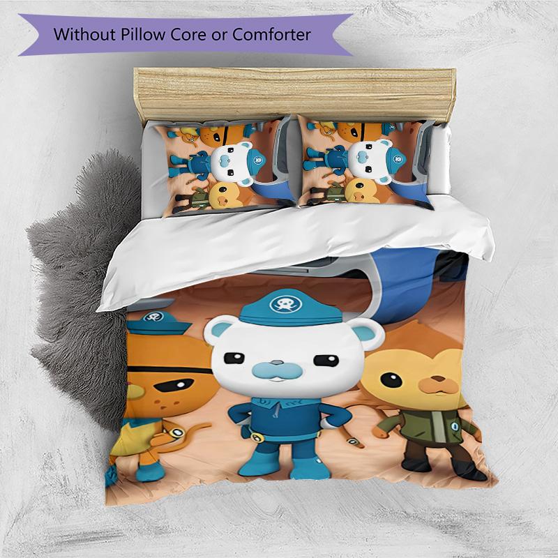 3-teiliges Octonauts Muster Bettwäsche-Set Bettbezug-Set enthält Bettbezug & Kissenbezüge, perfekte Ganzjahres-Schlafzimmerdekoration & Geschenk