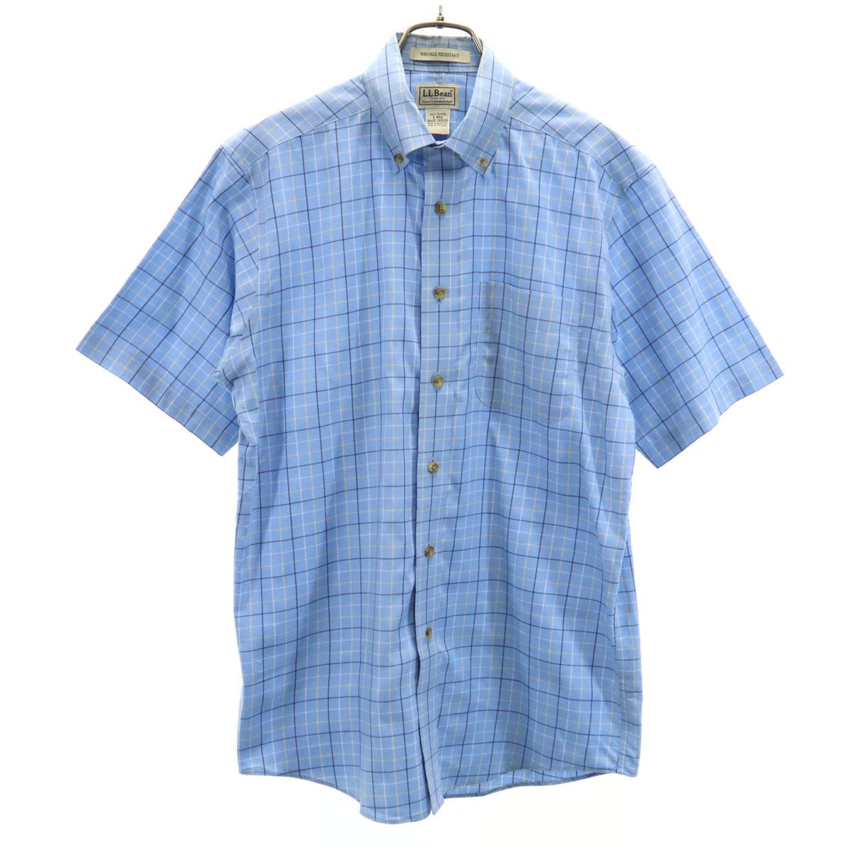 

L.L.Bean Рубашка с коротким рукавом на пуговицах в клетку S Синяя Для улицы Мужская Б/у