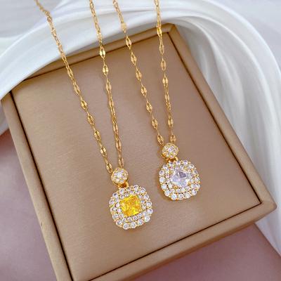 Light Luxury Style Geometric Temperament Micro-Diamond Necklace Women'S Exquisite Wind Collarbone Chain With Jewelry
