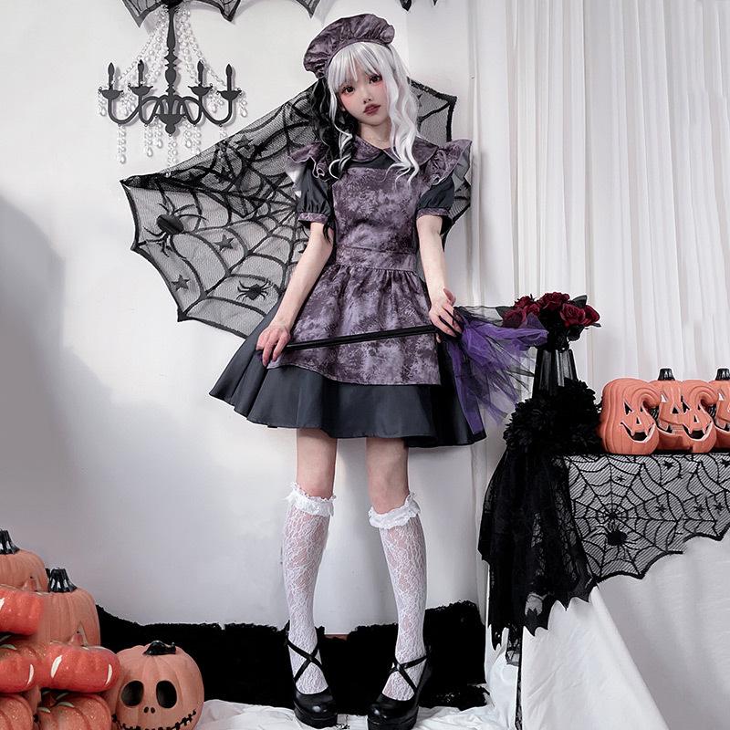 Halloween Costume Pumpkin Witch Costume Horror Doll Maid Costume Dark Gothic Vampire Dress