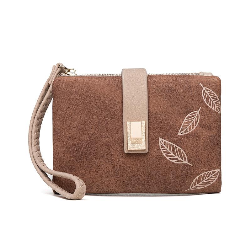 

Women Wallet Short Leaf Print Women Wallet Lady Small Nubuck Leather Purse Girl Card Holders Wallet With Wrist Strap Carteras