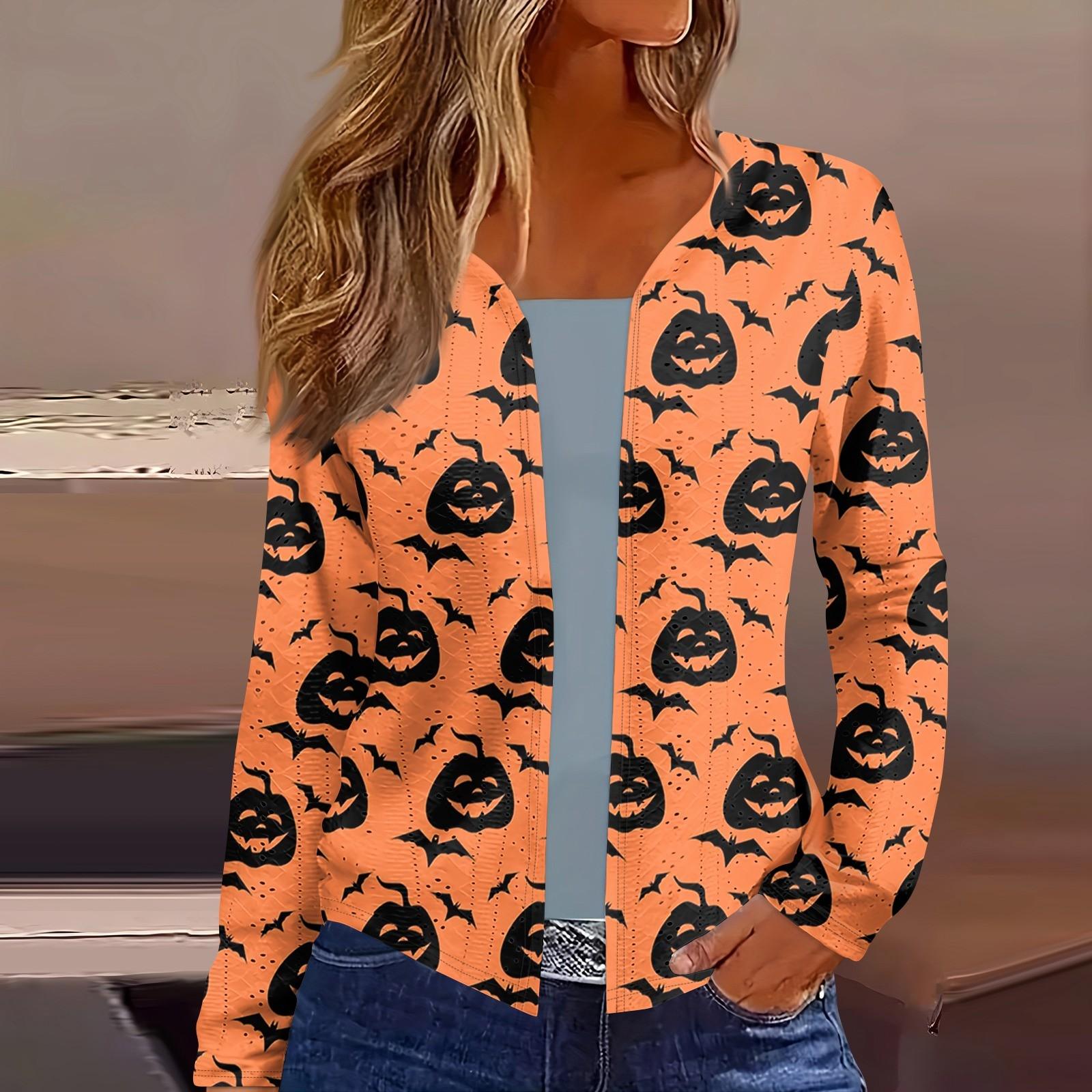 

Женский топ с длинным рукавом и принтом Хэллоуина, повседневная модная тонкая блузка-кардиган на выходные M оранжевый