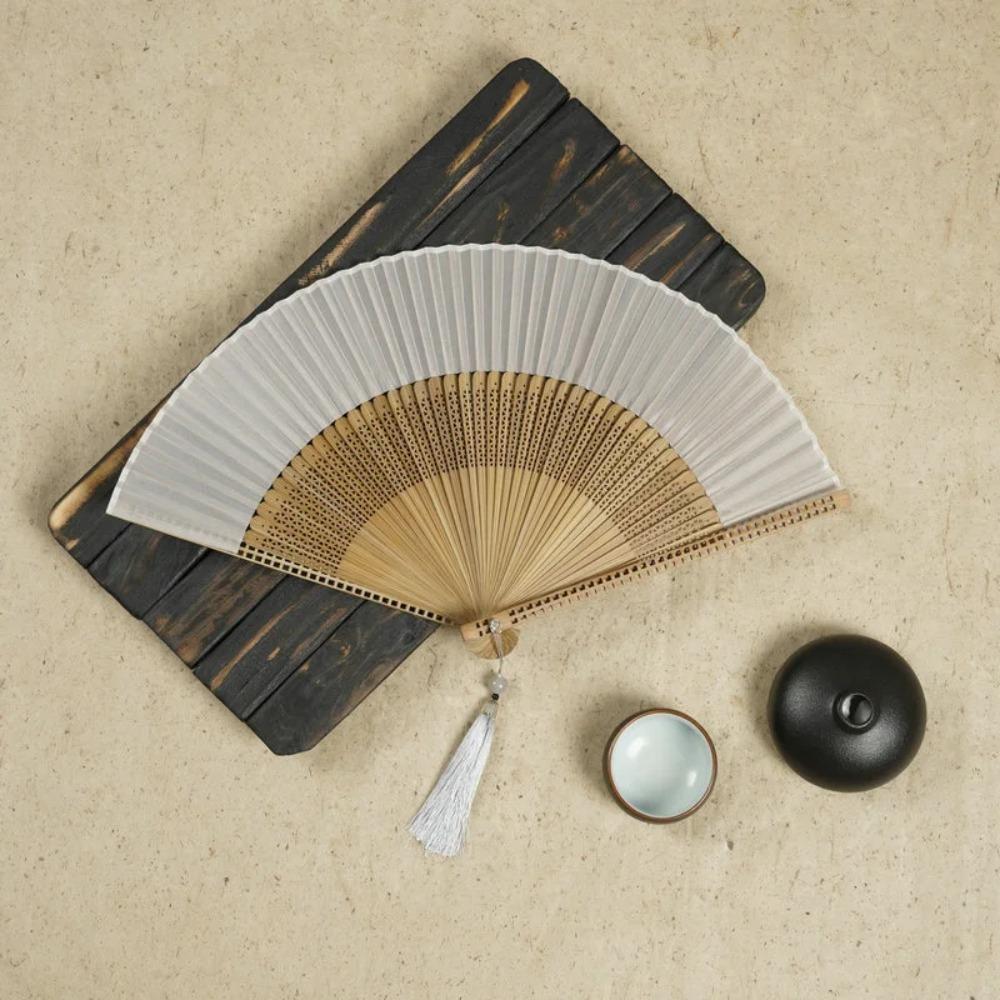 With Tassel Chinese Folding Fan Retro Antiquity Folding Fans Carved Bamboo Folding Fan  Gift