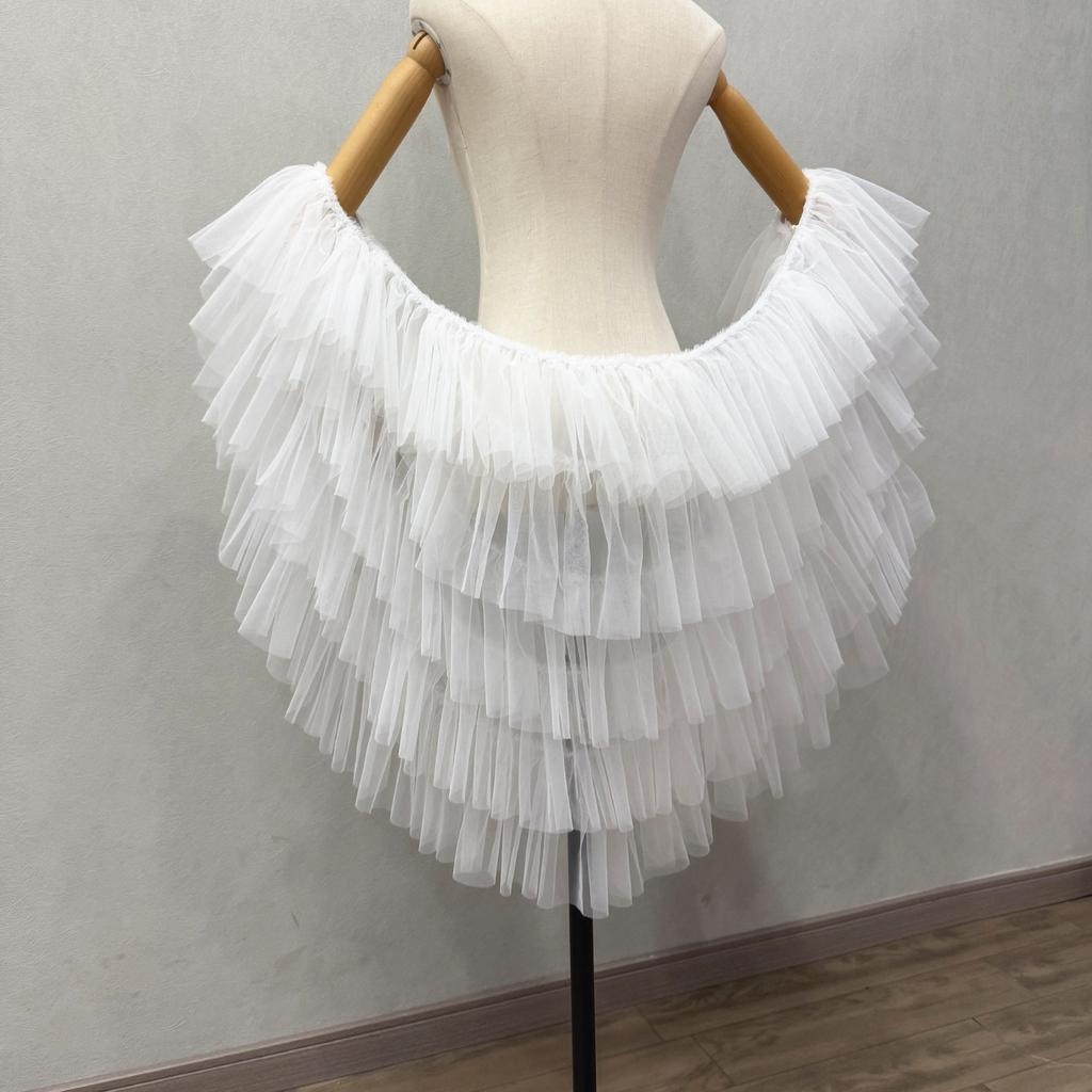 Damen mehrlagiger unregelmäßiger Stufen-Tüll-Shrug mit abnehmbarem Perlenband, Puff-Fellärmel-Umhang, Braut-Hochzeits-Cover-Up für Fotoshooting, Party, Cosplay
