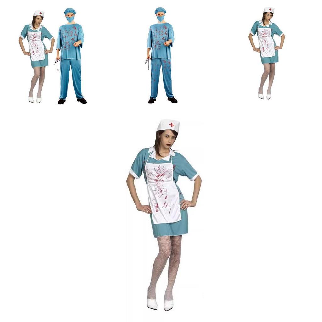 Unisex Kostium Pielęgniarki Z Plamami Krwi na Halloween Cosplay Na Straszne Imprezy