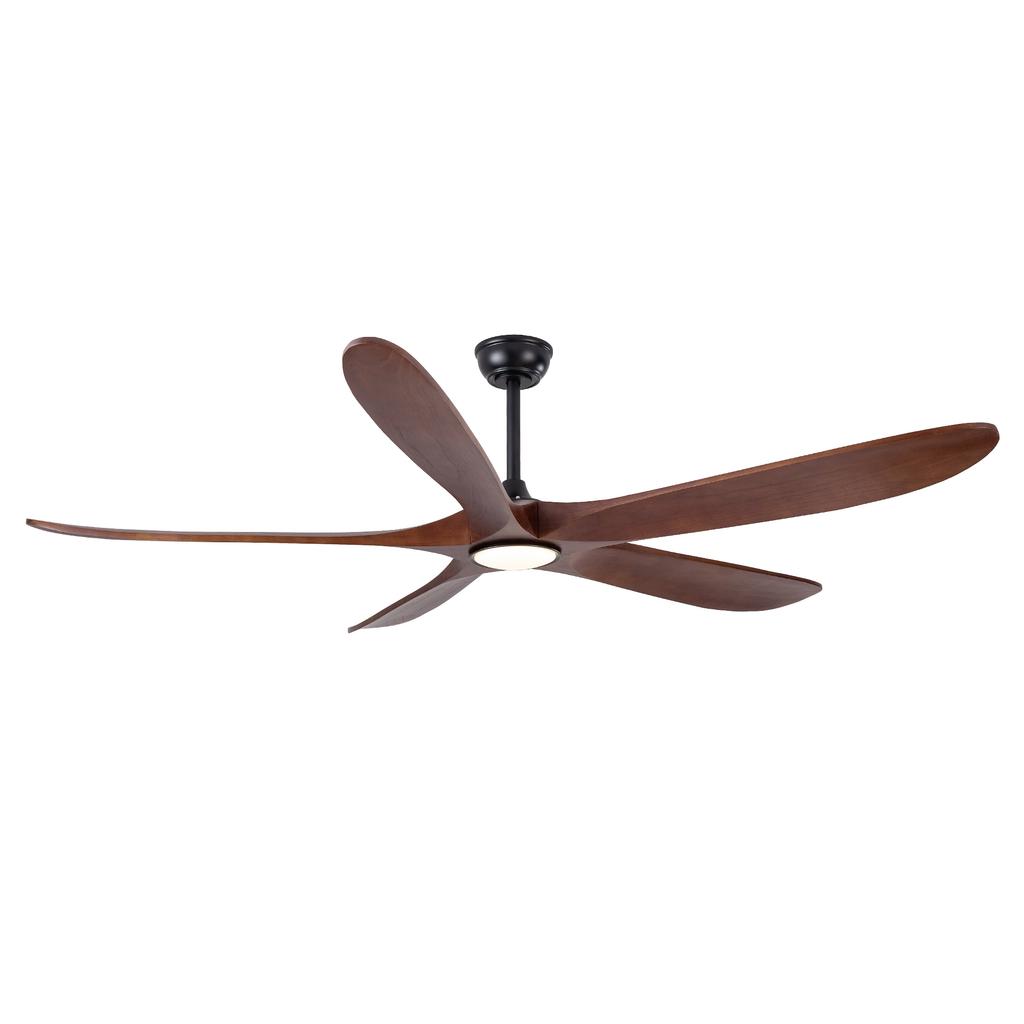 60-Inch Ceiling Fan with Light, Five Solid Wood Blades In Dark Walnut, 3CCT, Dimmable, Six Speed Settings, Quiet Air Circulation for Bedroom