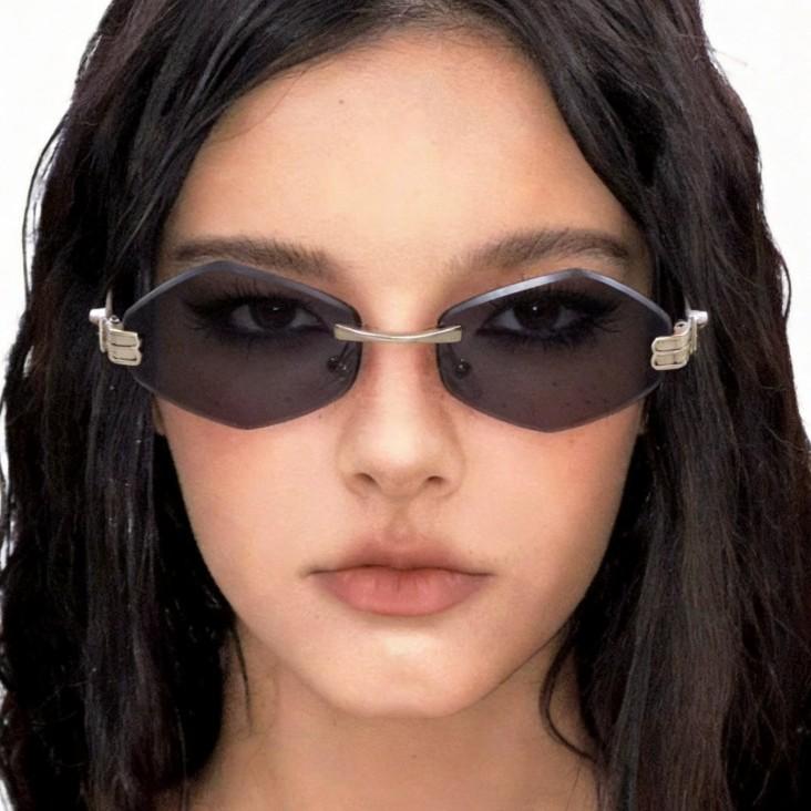 New rhombus frameless thin frame metal sunglasses, premium light luxury old money wind shading sunscreen versatile sunglasses
