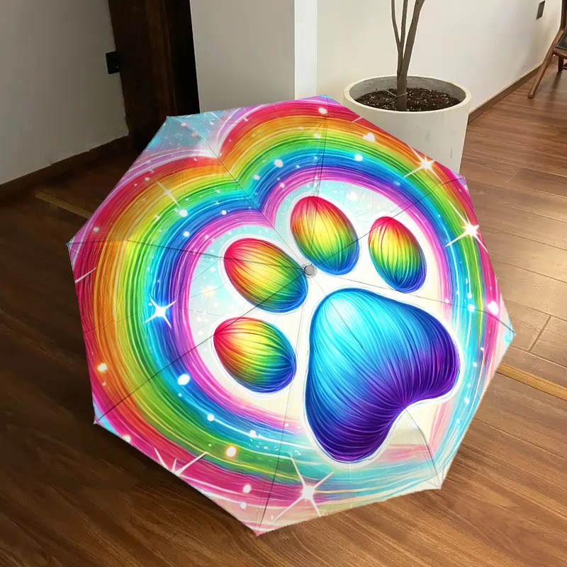 1 st Mönster med regnbågsfärgade tassavtryck Paraplydesign Automatiskt Öppnings- och Stängningsparaply, Högkvalitativt Reseparaply, Lätt och Bärbart, -1002113