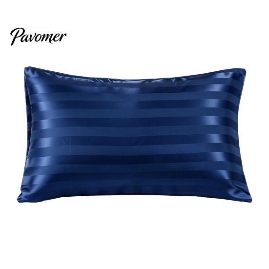 Bed Pillow Protector Striped Satin Pillowcase, Silky Smooth Cover, Gentle on Hair Soft & Skin, Glossy Solid Color Sham for Bedroom Decor, 30"x20"