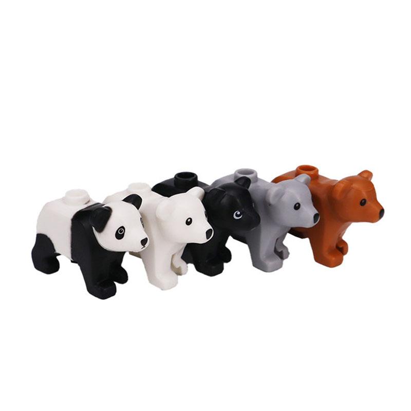 MOC Serie Granja Bosque Escena Crianza Animal Bloques de Construcción Lobo de la Jungla Montura Caballo Oso Marrón Blanco Panda Ladrillos DIY Juguetes para Niños