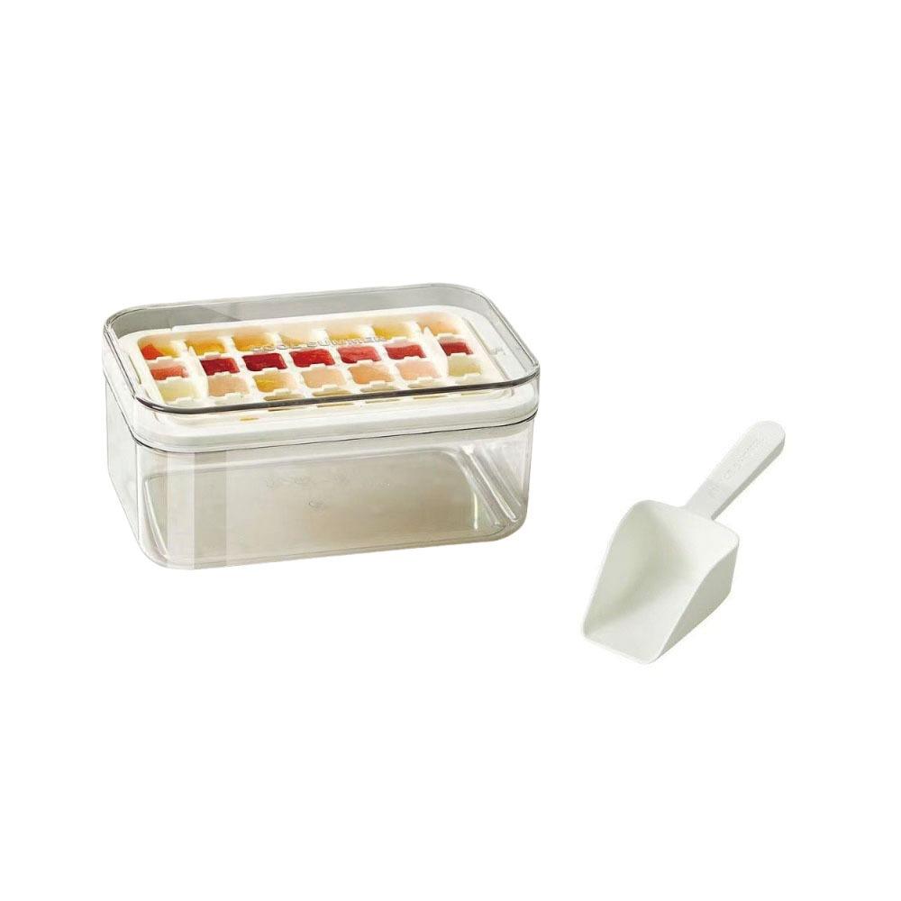 Press To Remove Ice Maker Storage Box with Lid Shovel Ice Mould Tray Ice Cube Mold  Household Single Layer White