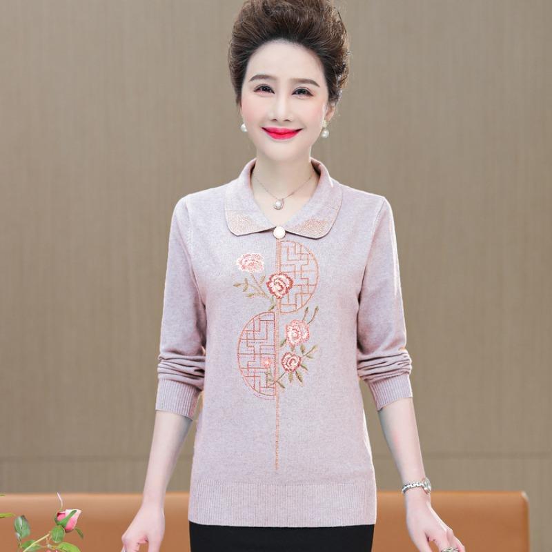 Mom spring long-sleeved shirt middle old woman grandma spring and autumn women's shirt old woman clothes