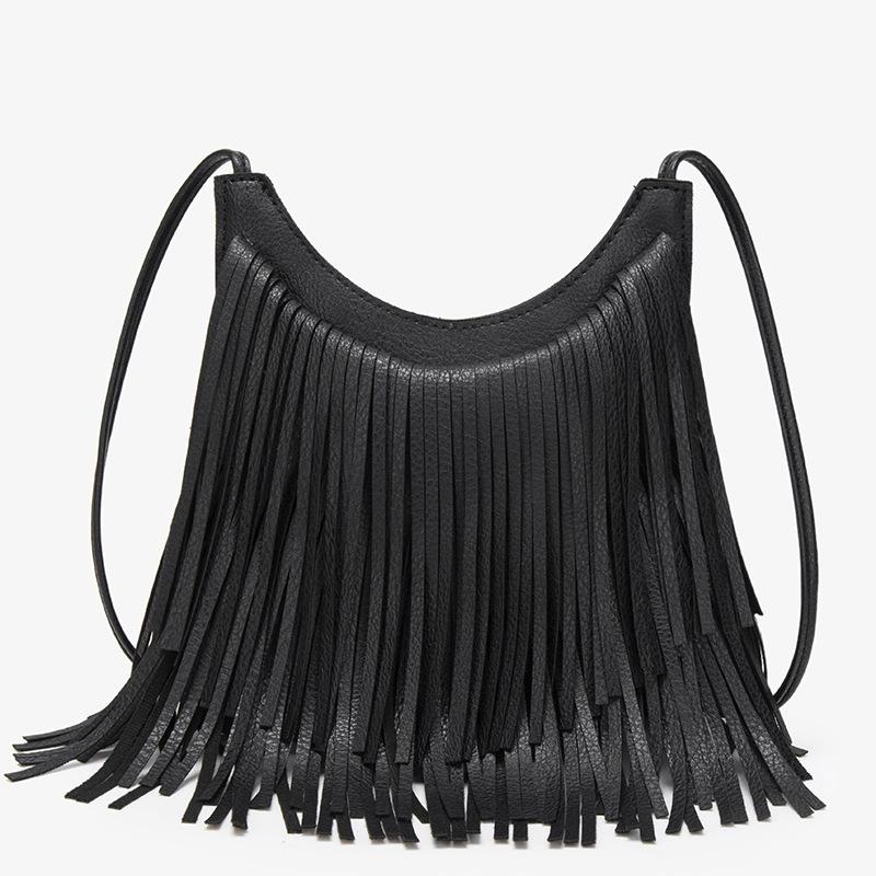Retro Pendant Feeling Fringed Messenger Bag Temperament Matte Texture Shoulder Underarm Bag Large Capacity Storage Bucket Bag Tide