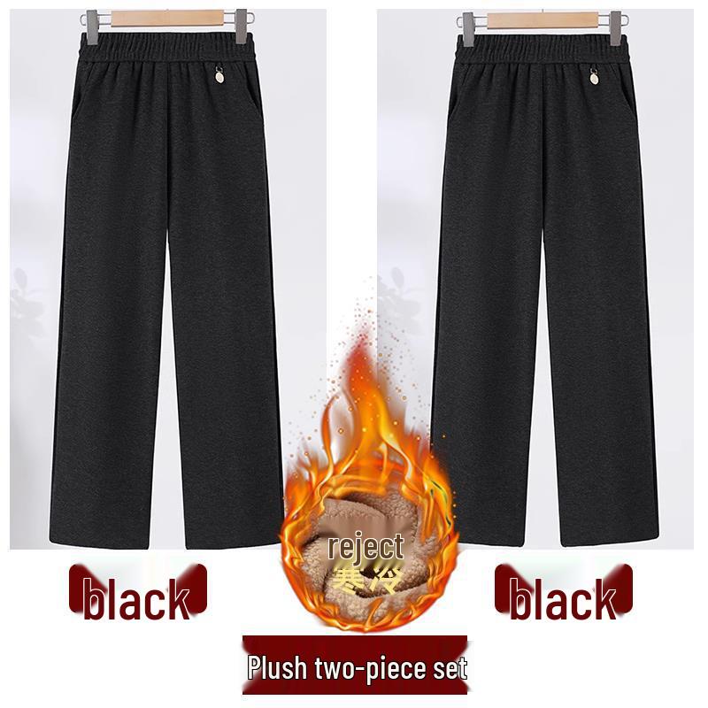 2024 Fashionable High-Waisted Woolen Pants for Middle-Aged & Elderly Women - Elastic Waist, Loose Fit, Plus Size for Autumn/Winter