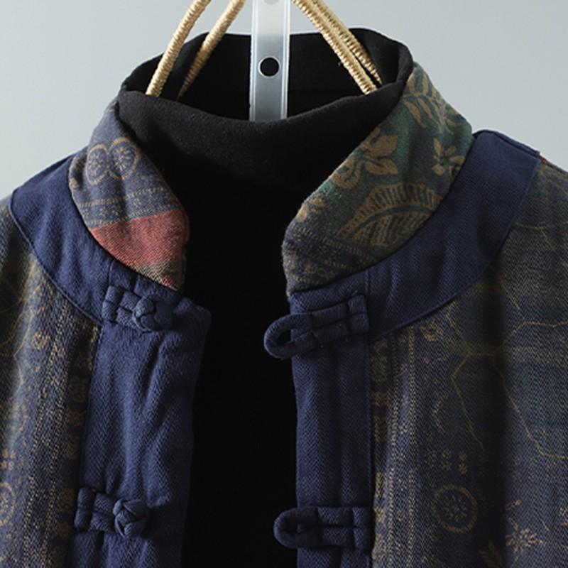 Chinese Style Padded Jackets Women Arrival Autumn Vintage Print Stand Collar Female Thick Warm Quilted Coats