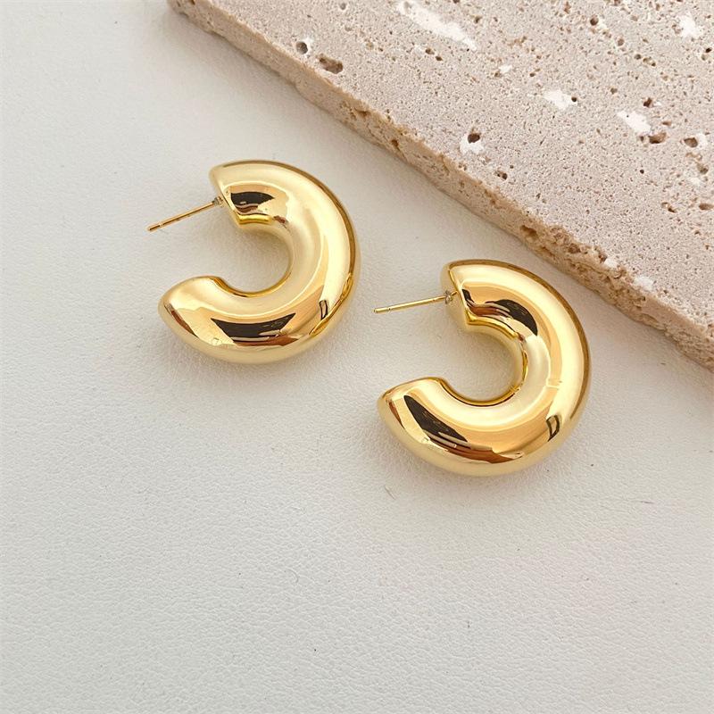 Retro European and American Niche Metal Textured Hoop Earrings for Women