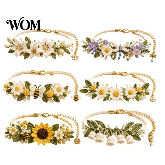 Natural Aesthetic Crochet Patterns DIY Bracelet Kit, Flower Craft Set with Beads, Creative Hobbies for Relaxation Floral Making Kit Beginners,