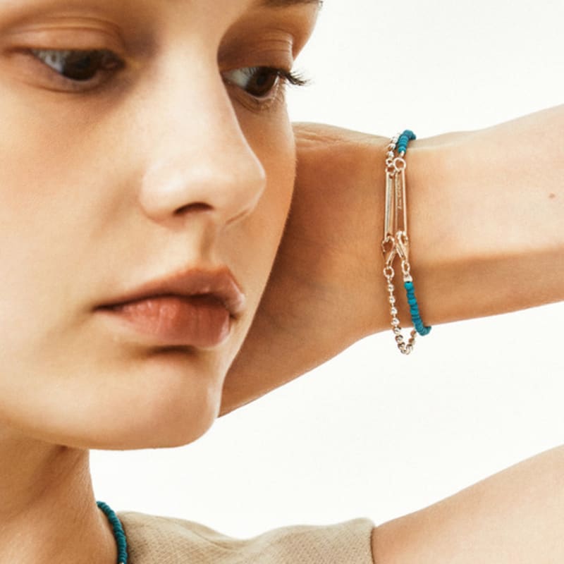 LUNNE Silver 925 Point Ball Turquoise Bracelet #LSB20