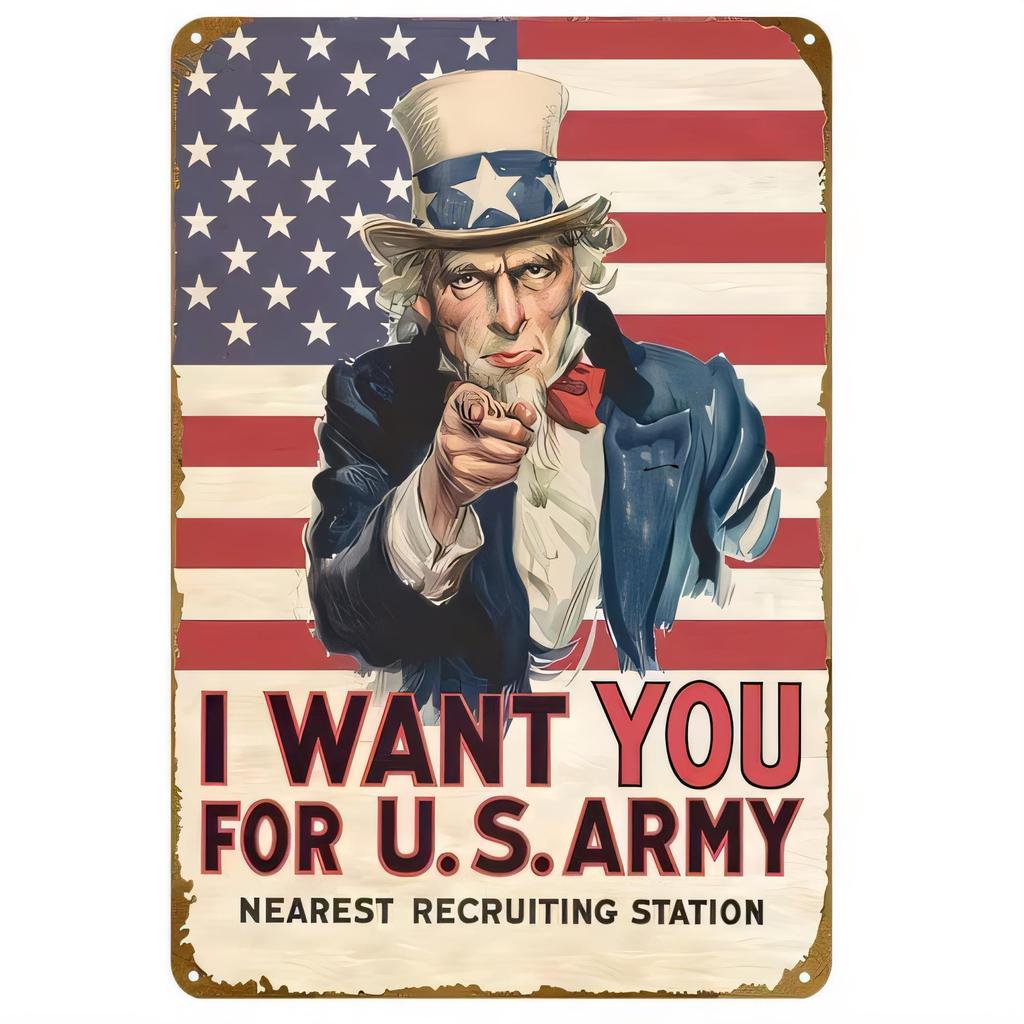 Tin Sign I Want You For US Army Vintage Uncle Sam Patriotic Metal Wall Plaque Retro for Home Bar Garage Man Cave Decor Gift