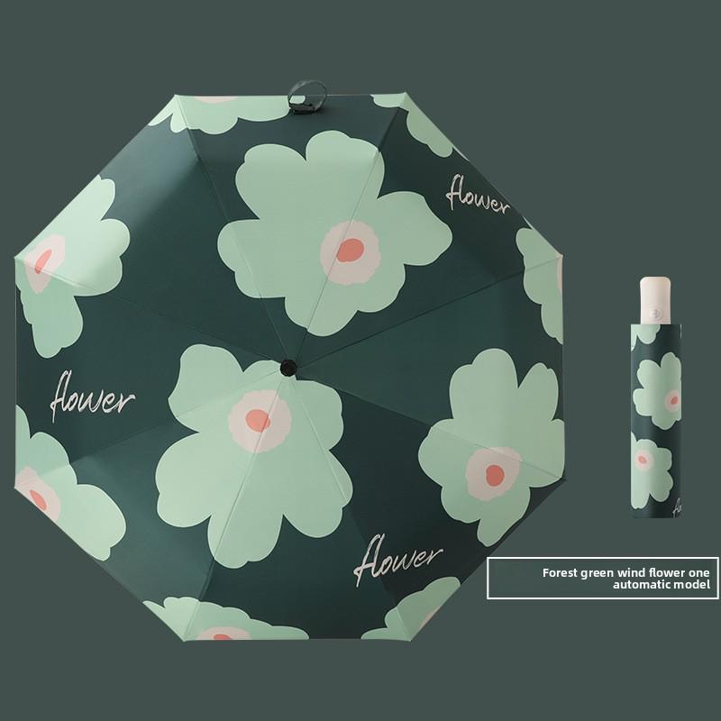 Automatic Umbrella Uv Protection Sun Umbrella Parasol Folding Umbrella Fresh Style Vinyl Dual-Use For Sun And Rain