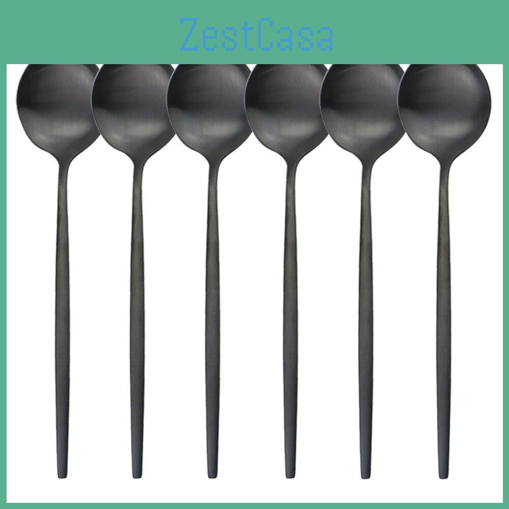 Set Black Cutlery Stainless 6pcsset Steel Dinnerware Spoons Set Coffee Dessert Spoon Dinner Tableware Set Kitchen Silverware Set
