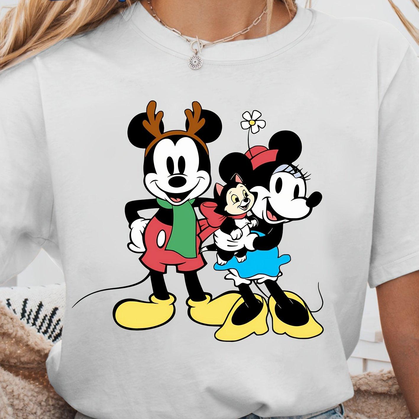 2025 Sommer Disney CoolTrendy Lässig Mickey Minnie Druck Niedlich Kurzarm T-Shirt Mode Elegantes Oberteil Familienfeier Camping XL black