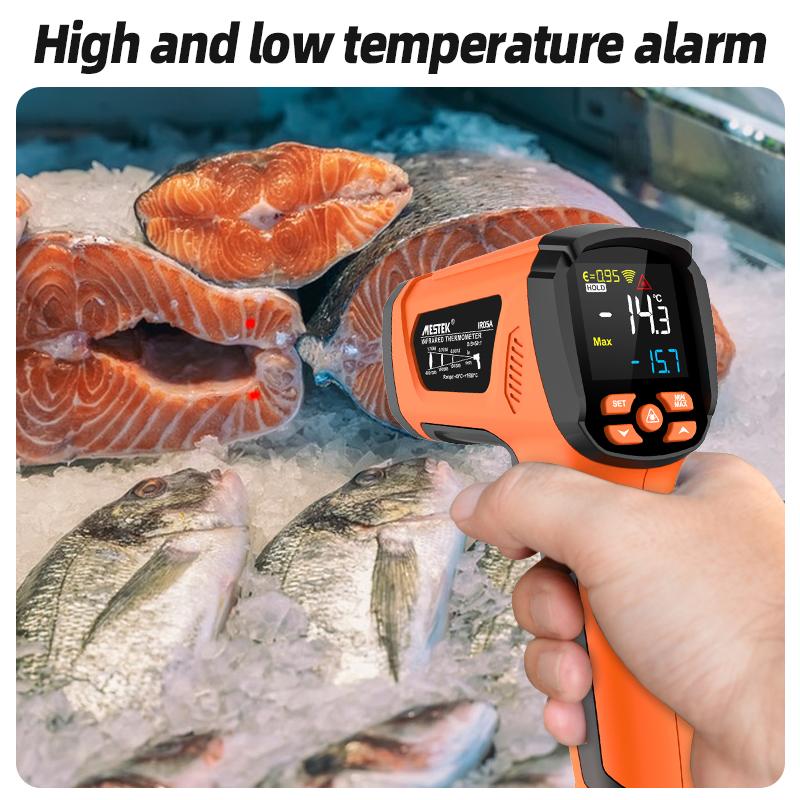 1600°C Digital Thermometer Non-contact High Temperature Meter Infrared Emissivity with K-type Probe Dual Laser Alarm Pyrometer