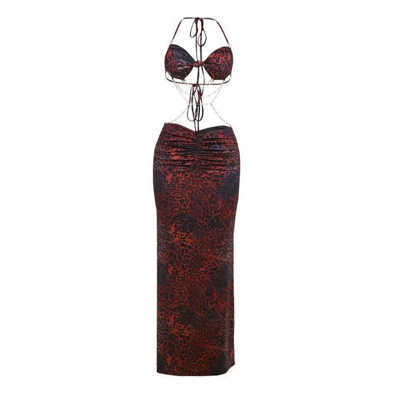 

New Women s Clothes Hanging Neck Lace Bead Chain Decoration Slim Backless Sexy Hot Girl Dress M червоний