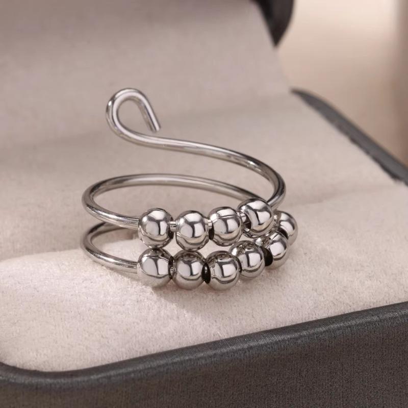 Hot-selling spiral beads can be rotated to relieve anxiety opening ring k gold simple men's and women's bead ring