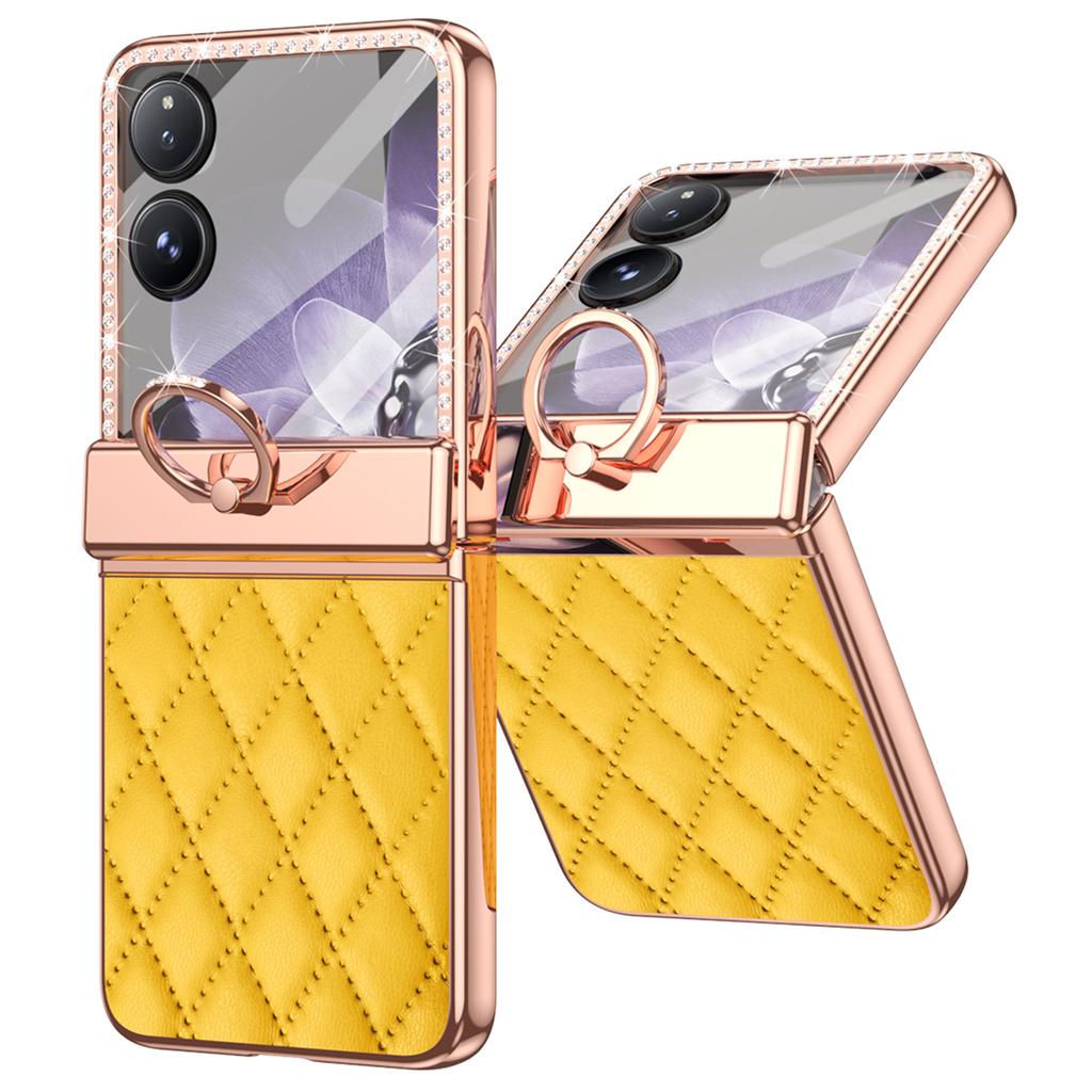 For Xiaomi Mix Flip 5G Case Ring Holder Rhinestone Leather+PC Rhombus Phone Cover
