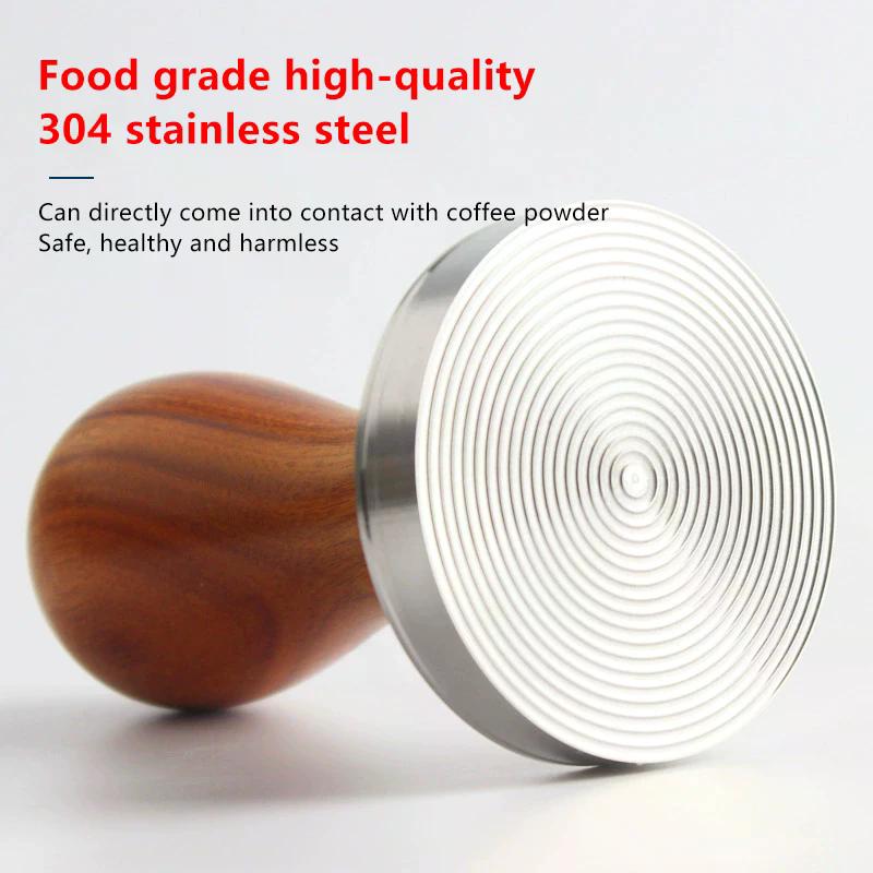 49/51/53/58MM Wood Coffee Tamper Internal Spring Balanced Force Coffee Hammer Stainless Steel Base Barista Tools
