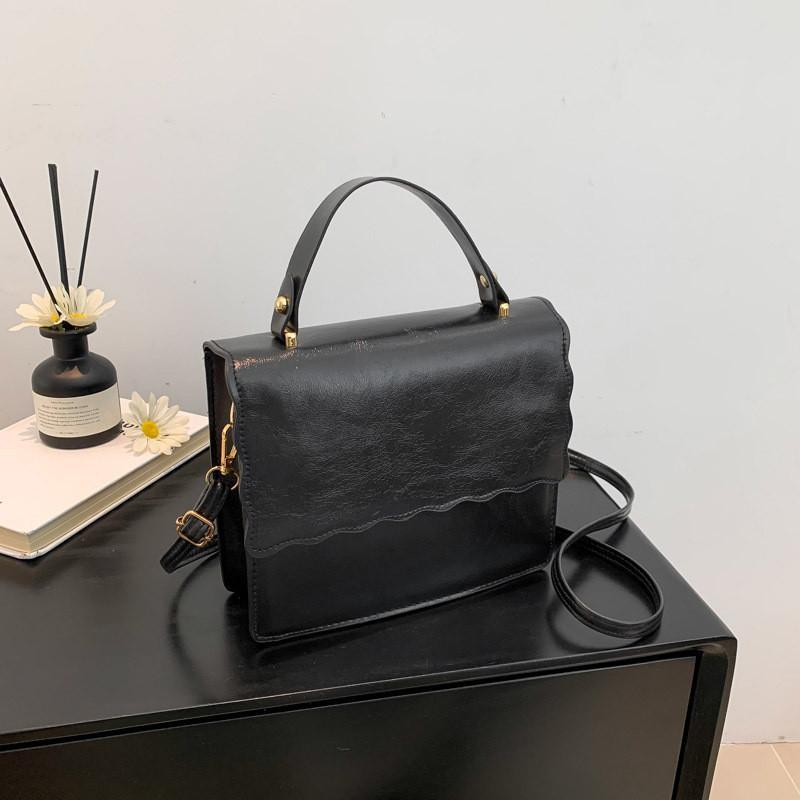 Retro Chic Simple Pu Tote Bag 2024 Spring New Fashionable Small Square Bag чёрный