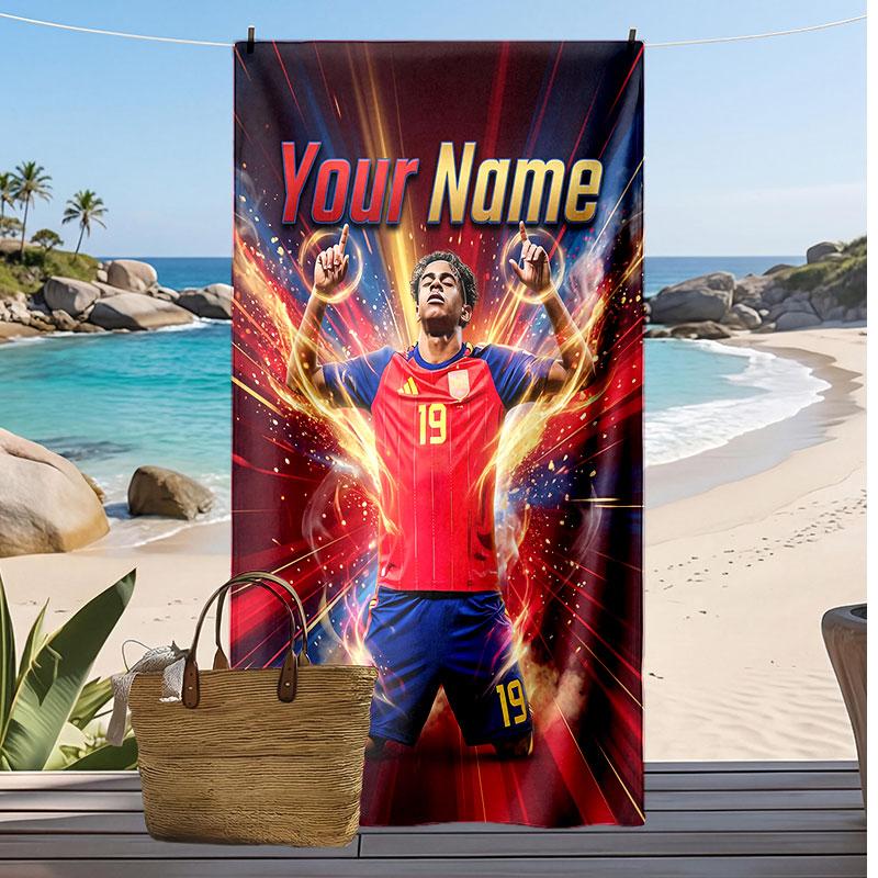Lamine Yamal Personalizovaný Potisknutý Plážový Ručník Fotbalové Logo Podpora Vlastní Jméno Text Absorpční Ručník Pro Sport Cestování Speciální Dárek