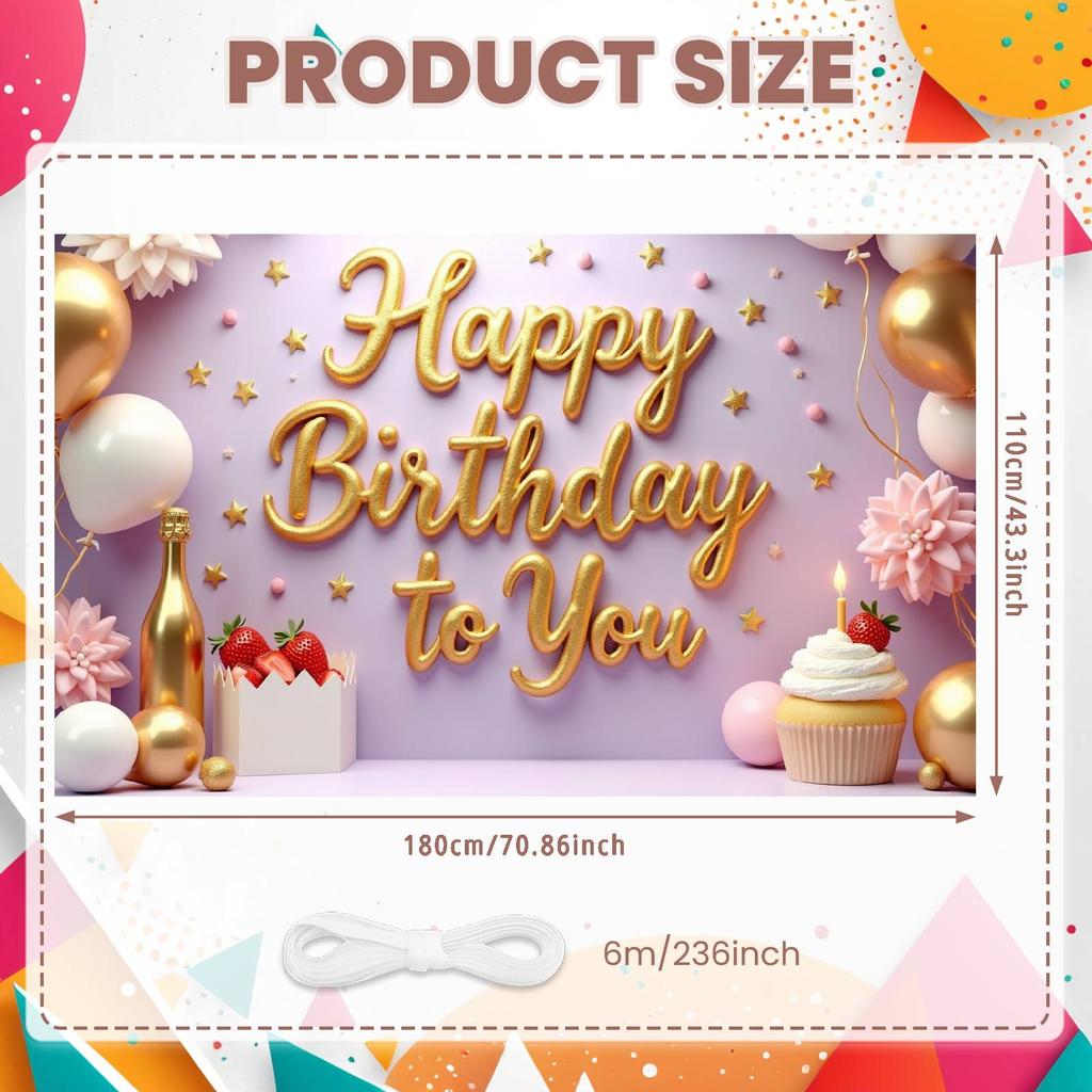 Happy Celebration Display Gold Gray Balloons Birthday Event Backdrop Birthday Party Backdrop Festive Party Decoration Banner