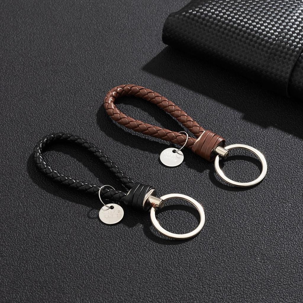 2Pcs/Set Pu Leather Braided Woven Rope Keychain Diy Bag Pendant Key Chain Holder Key Car Trinket Keyring Men Women Gift Jewelry