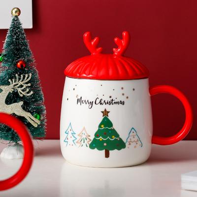 Creative Christmas Festive Gift-giving Mug Ceramic Cartoon Cup Nordic Couple Water Cup Coffee Cup with Lid Spoon