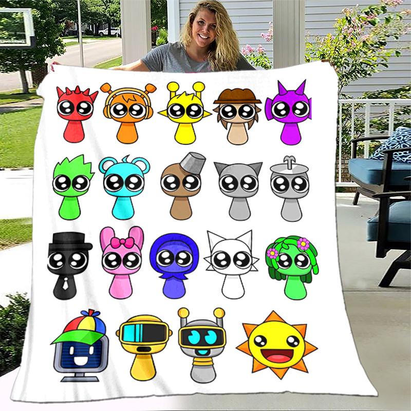 1pc Blanket Sprunki9 Print Design, Lightweight Blanket for Sofa, Bed- Soft &Warm, Gift for All Seasons Like Christmas, Halloween