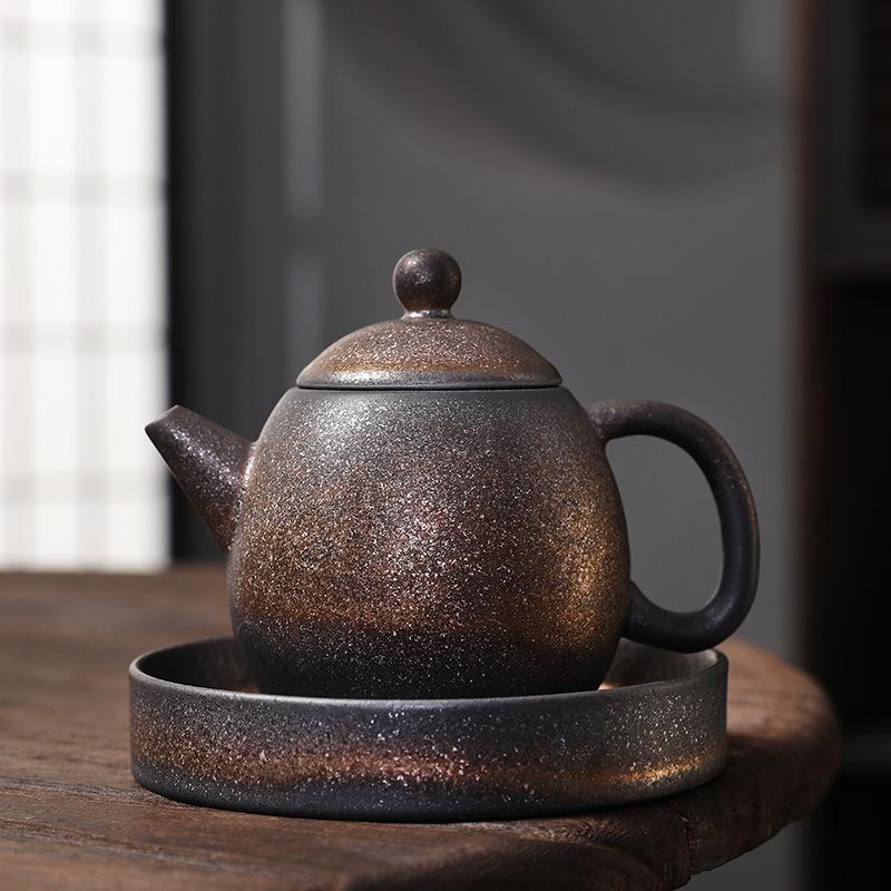 

Винтажный чайник и чайный поднос, креативный нержавеющая глазурованная керамика, чайный сервиз в стиле кунг-фу, офисный чайник, аксессуары для китайской чайной церемонии