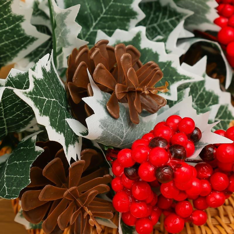 10/1Pcs Artificial Red Berry Pine Needle Stem Artificial Pine Cone Fake Flower Branch Diy Home Christmas Party Wedding Decor