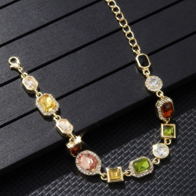 Beautiful Multi Shape Colorful Cubic Zirconia Link Chain Bracelets for Women Adjustable Trendy Hand Jewelry