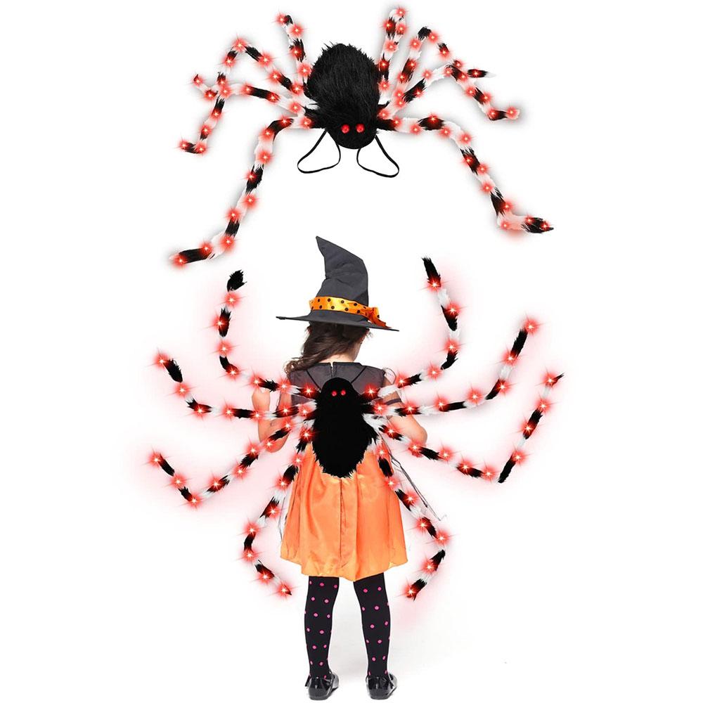 Scary Halloween Spider 2 In 1 LED Halloween Spider Costume for Cosplay, Plush Spider Backpack Costume With Purple Light