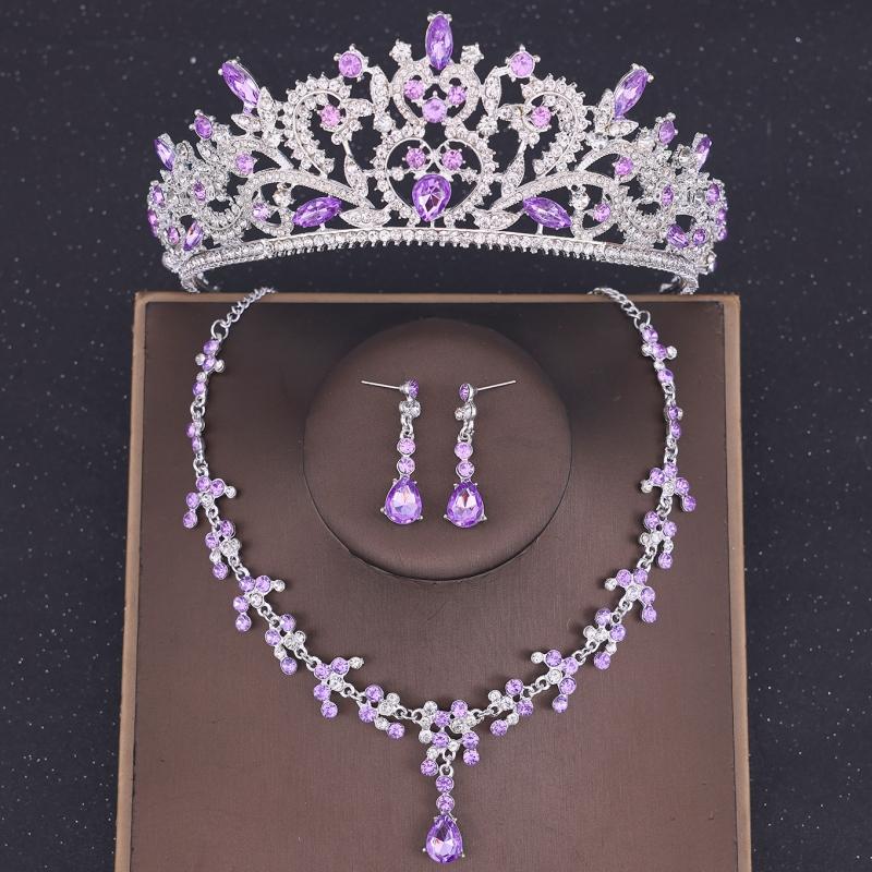 Set de cercei colier coroană de cristal de lux Set de bijuterii de mireasă cu strasuri Accesorii de păr pentru nuntă de mireasă Set de tiare pentru coroană