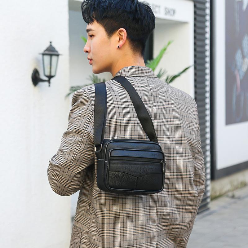 Business Genuine Leather Men's Crossbody Bag New Casual Pure Color Single-shoulder Bag Small Message Square Bag for Men