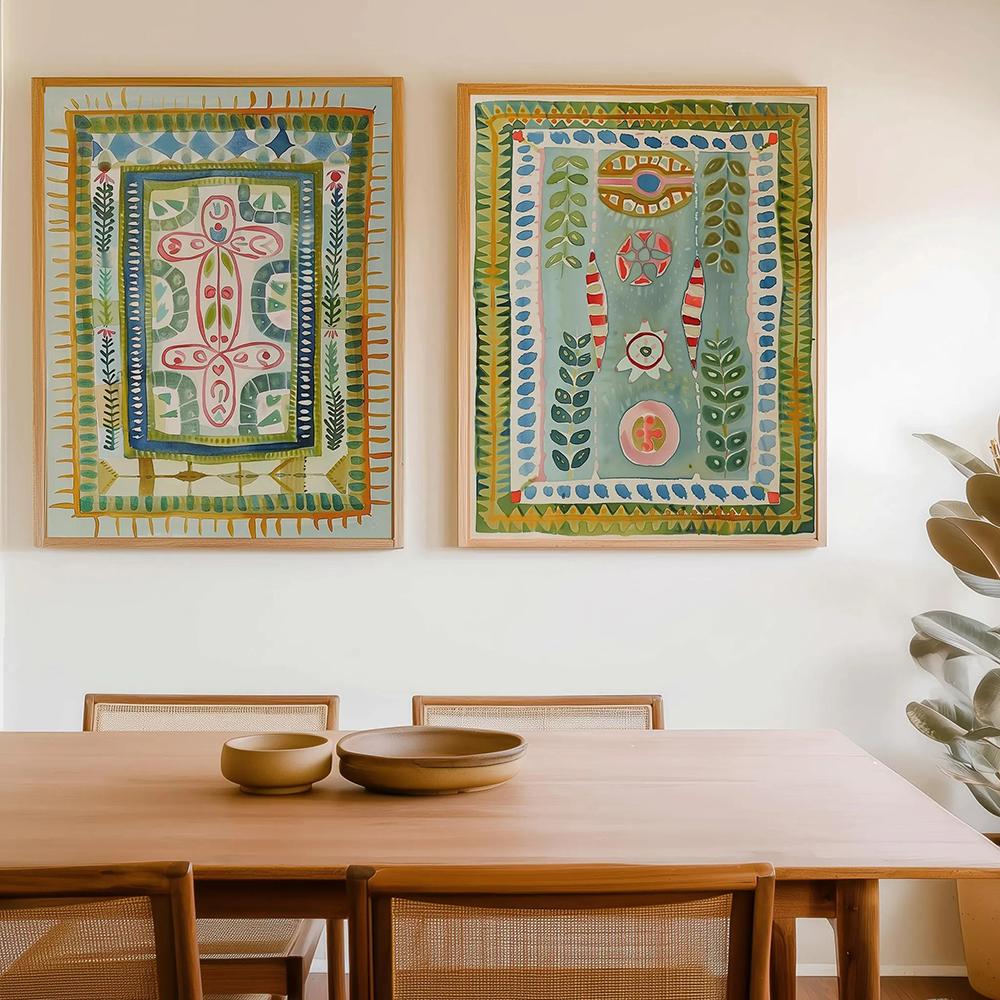 Green Two Prints Abstract Art Watercolor Painting Boho Decor Bedroom Poster Nordic Retro Canvas Painting Wall Art Pictures