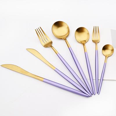 1 pz Viola Oro 304 Set di Posate In Acciaio Inox Stoviglie Cena Coltello Forchetta Cucchiaino Festa di Nozze Cucina Cibo Set Da Tavola