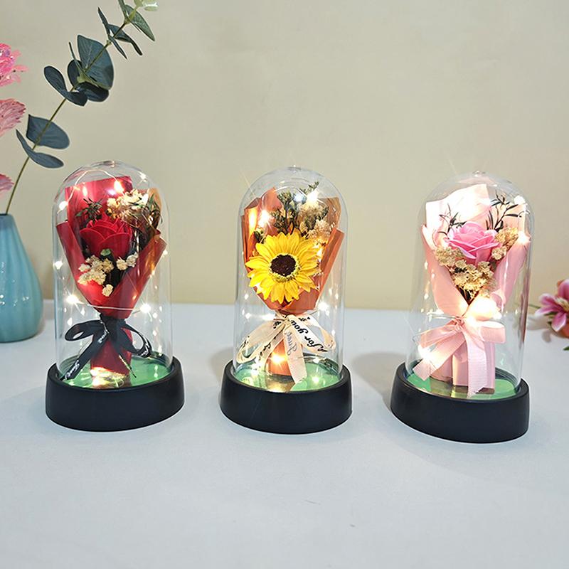 1 Set Eternal Rose Light Soap Flower In Acrylic Cover Led Valentine Day Gift For Girlfriend Mothers Day Wedding Bridesmaid Gift