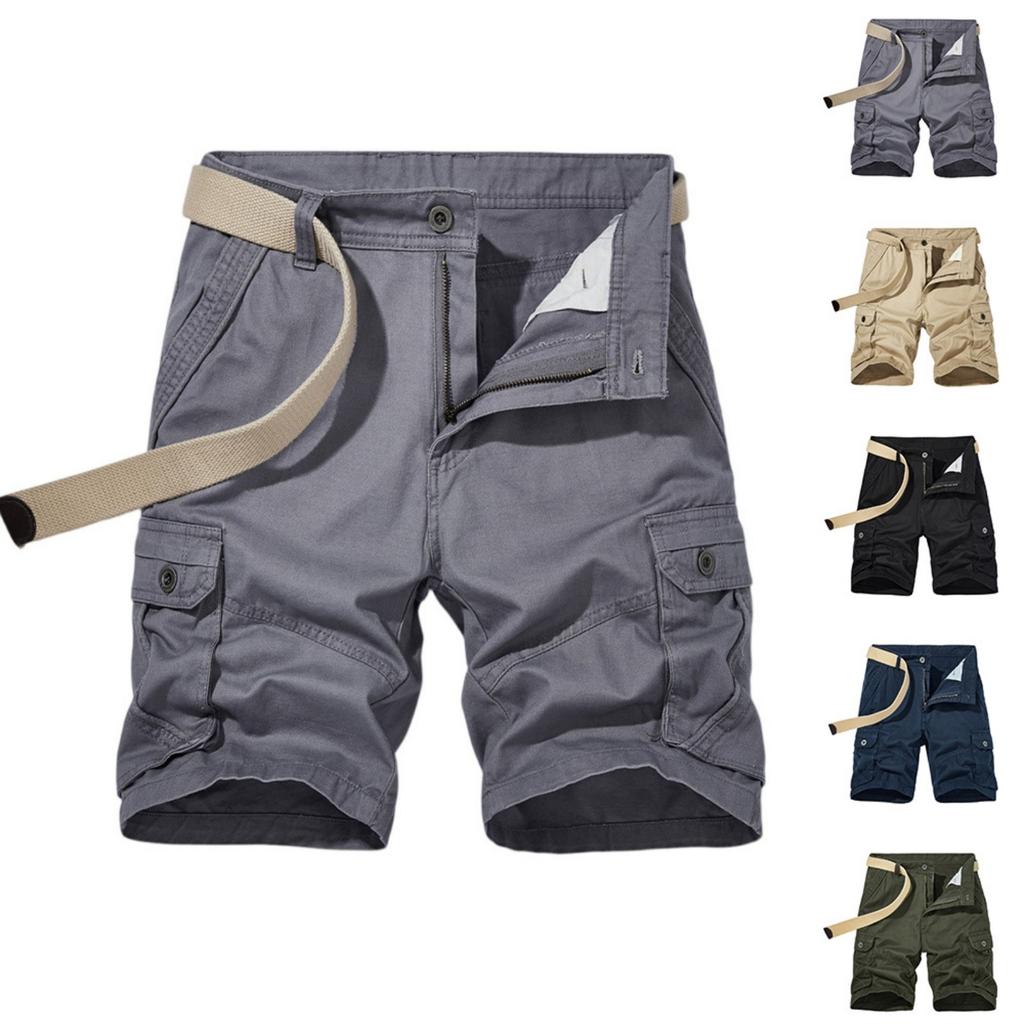 Men's Cargo Shorts  Casual Loose Fit  Solid Color Shorts With Zipper And Multiple Pockets For Work And Sports