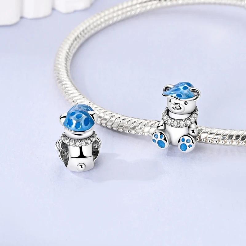 Cute Blue Hip-Hop Bear Charms Copper Original Beads Fit Originalcharms Bracelet Beads Jewelry Gifts For Women