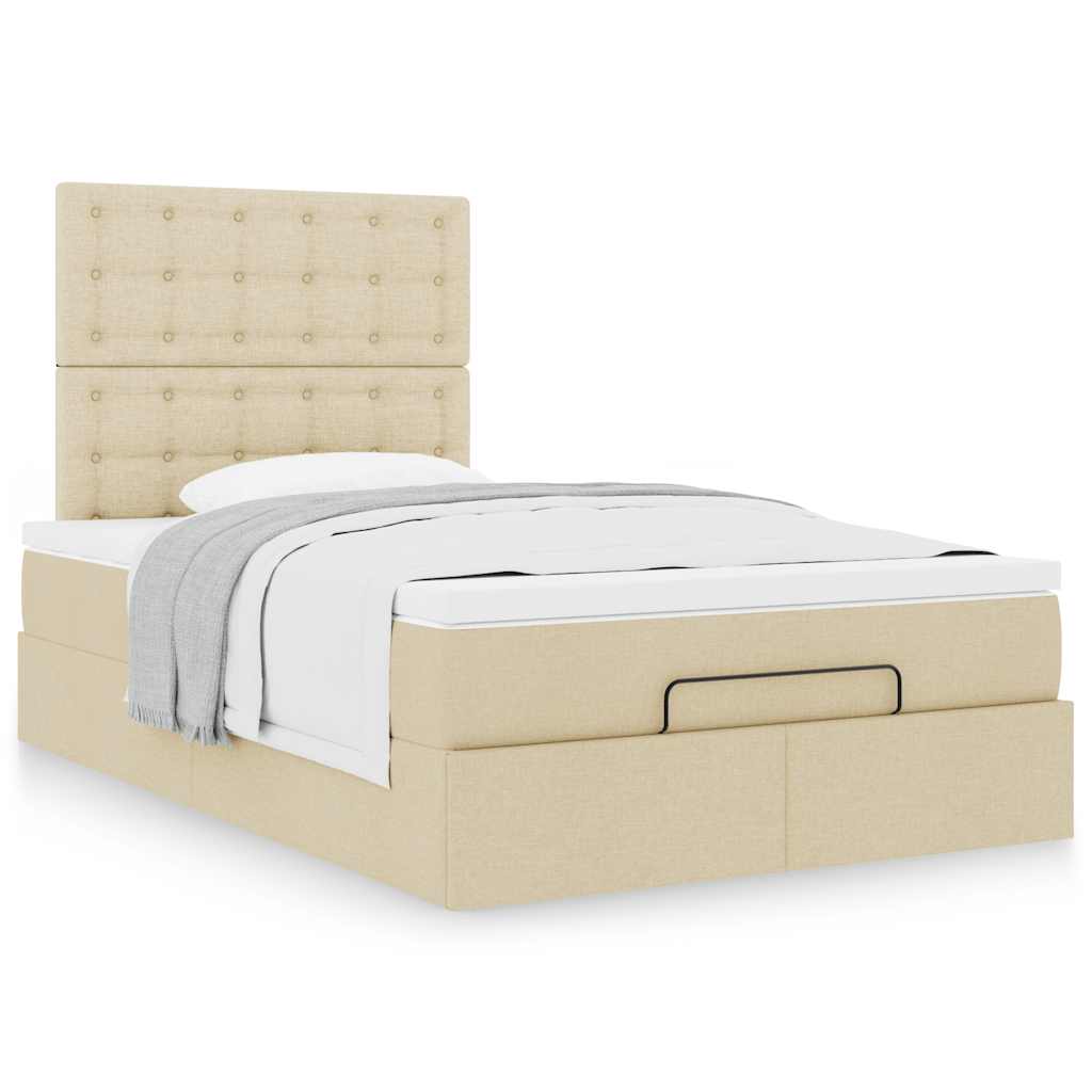 Ottoman Bed Frame with Mattress, Cream, 120X190 Cm, Fabric